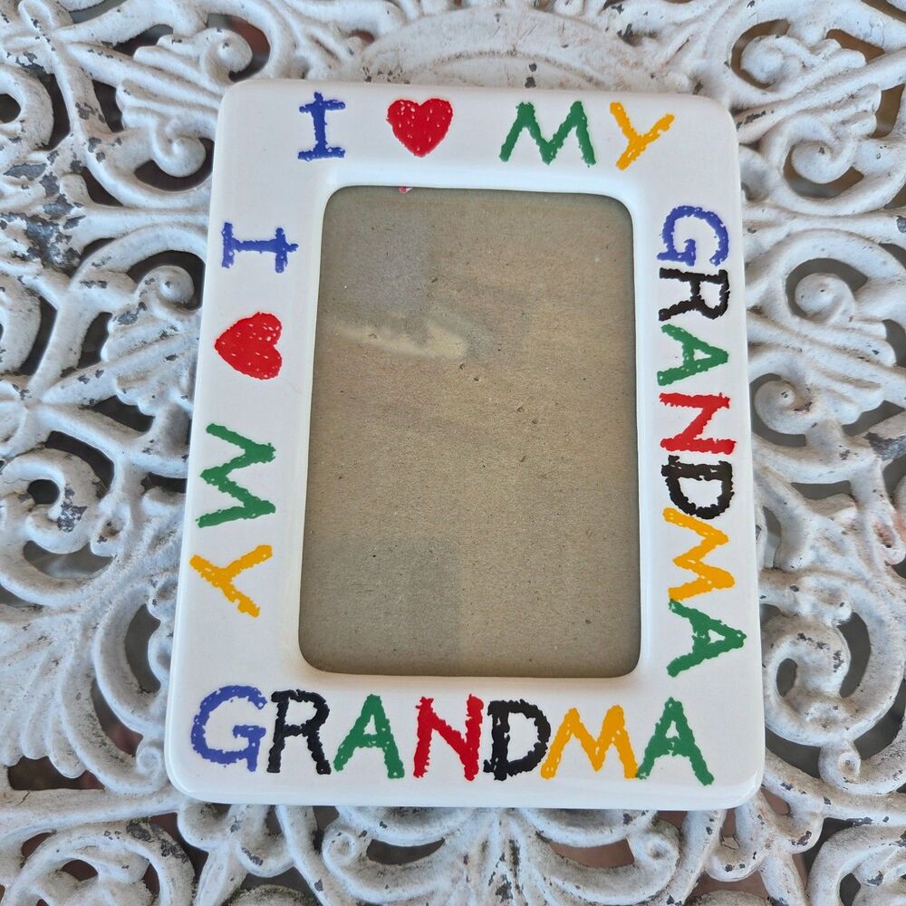 Vintage Malden I Love My Grandma Ceramic Picture Frame 4x6 Colorful Retro
